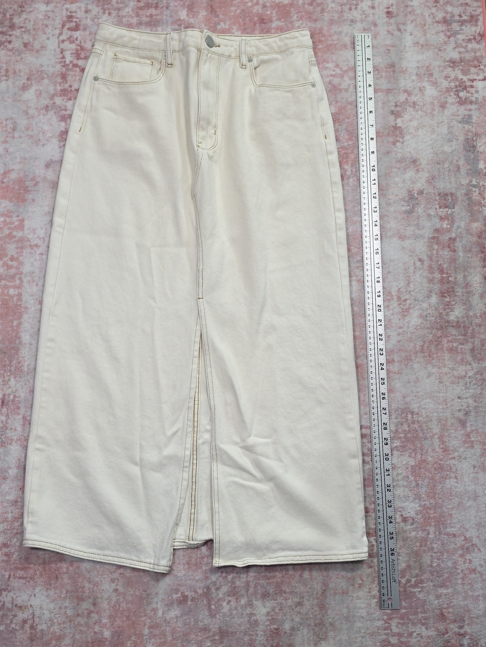 BLANKNYC See You Again Denim Maxi Skirt Cream Off White Front Slit Size 29
